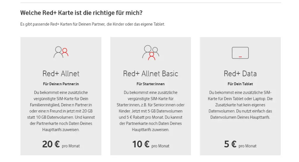 Vodafone RED+ Zusatz-Tarife