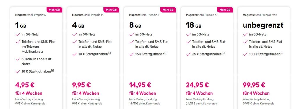 Telekom MagentaMobil prepaid Tarife